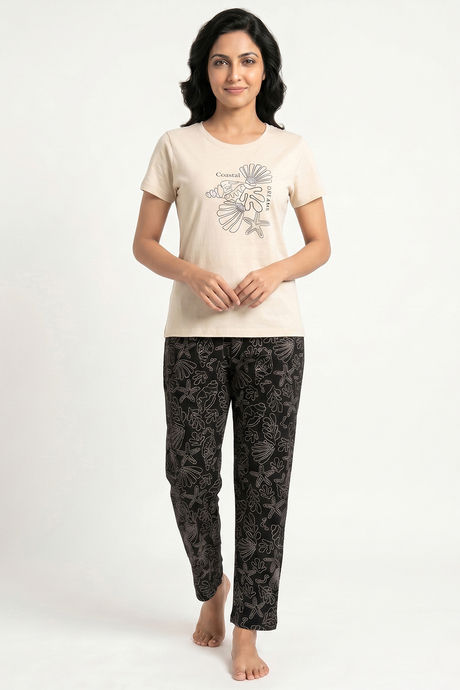 Zivame Knit Cotton Pyjama Set - Black Beauty — image 4